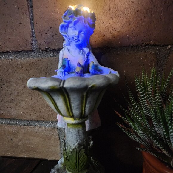 Solar LED Bird Bath Girl Sculpture 11.75" H - Picture 5 of 7